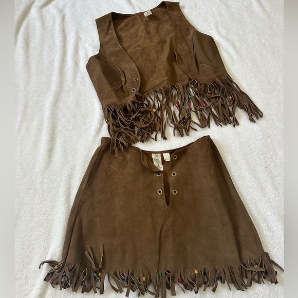 1970s Vintage Darjon Suede Leather Vest and Mini Skirt - Picture 1 of 4